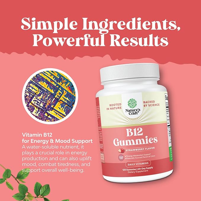 Vitamin B12 Gummies for Adults - Sugar Free Vitamin B12 1000 mcg Chewable Gums for Energy &amp Mood Support Immune &amp Nerves Health - Kosher Non-GMO &amp Gluten Free Supplement for Women &amp Me