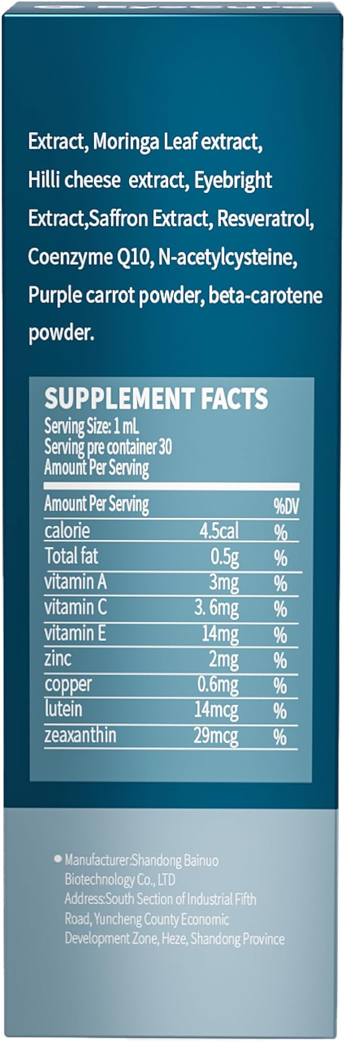 Eye Vitamin &amp Mineral Supplement Contains Lutein Vitamin A Vitamin E Vitamin C Zeaxanthin Astazanthin Zinc &amp More 30ml