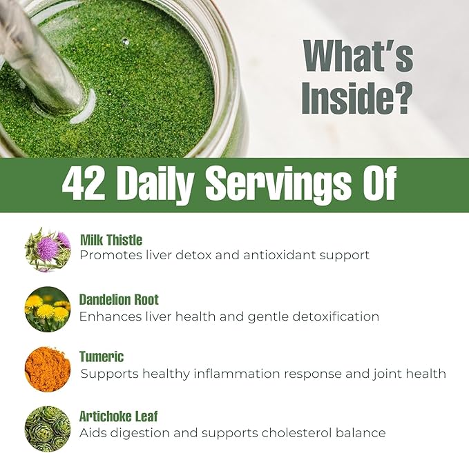 Detox Cleanse Powder - 84 Total Servings of Liver Cleanse Detox &amp Repair Powder with Milk Thistle Dandelion Root Turmeric Artichoke Leaf - Liver Supplement Drink for Liver Health Two Pack!