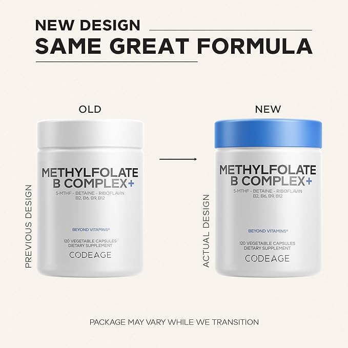 Codeage Methylfolate B Complex Supplements - 5 MTHF Methylcobalamin 1000mcg Methylated Vitamin B12 Riboflavin Betaine Vitamins B6 Methylation Cycle MTHFR - 2 Months - 120 Capsules
