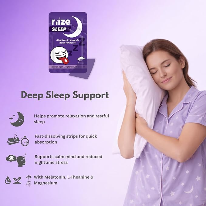 Riize Sleep Strips Fast Acting Dissolvable Oral Supplement with 5mg Melatonin Valerian Root L-Theanine Vitamin B6 Natural Flavors Vegan (30 Count)