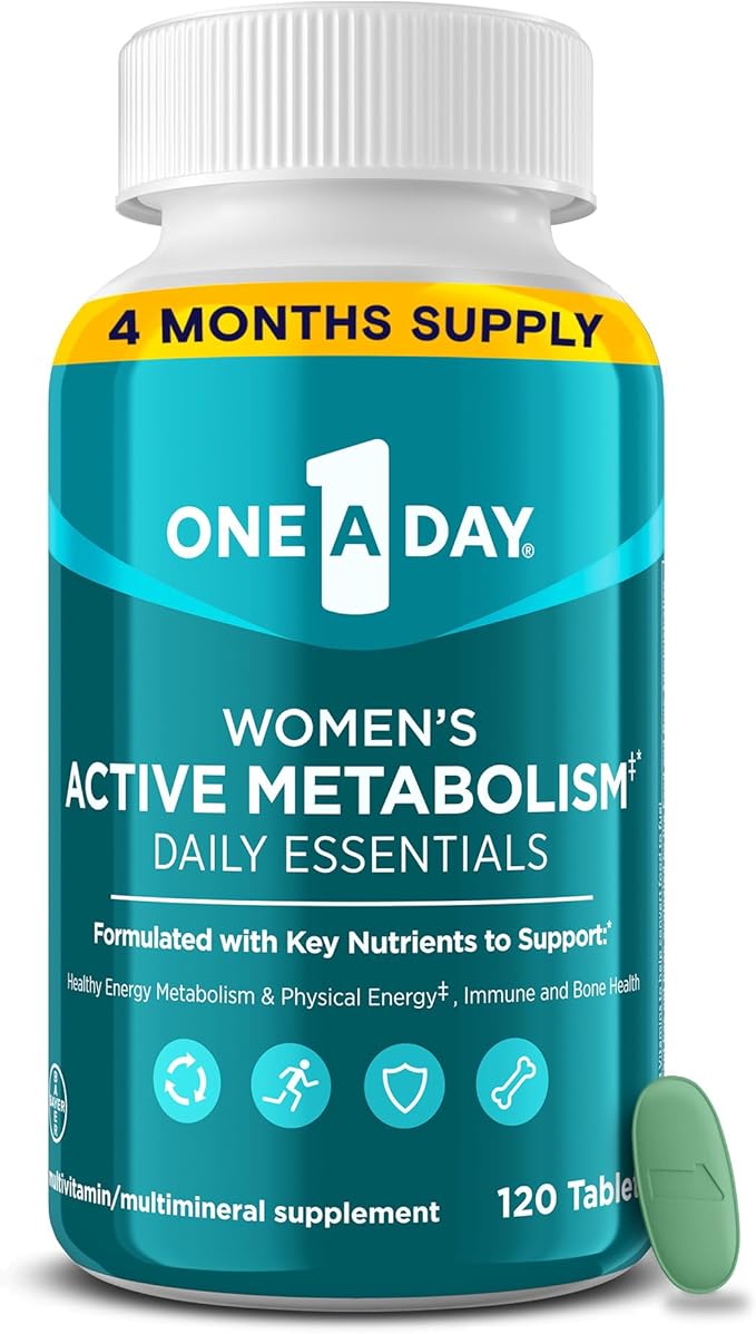 One A Day Women's Active Metabolism Daily Essential Multivitamin for Women Metabolism Support Vitamins for Women with All 8 B-Vitamins Vitamin D Magnesium &amp More120 Count