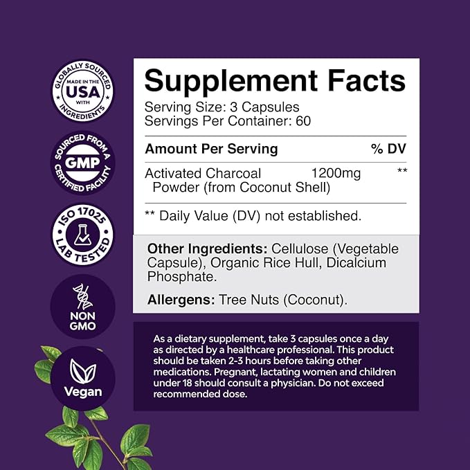 Bundle of Activated Charcoal Pills Detox &amp Cleanse - Purifying Coconut Capsules with 1200 mg Per Serving for Bloating Relief and Vitamin D3 with K2 MK7 Supplement for Immune Support and Bone Healt