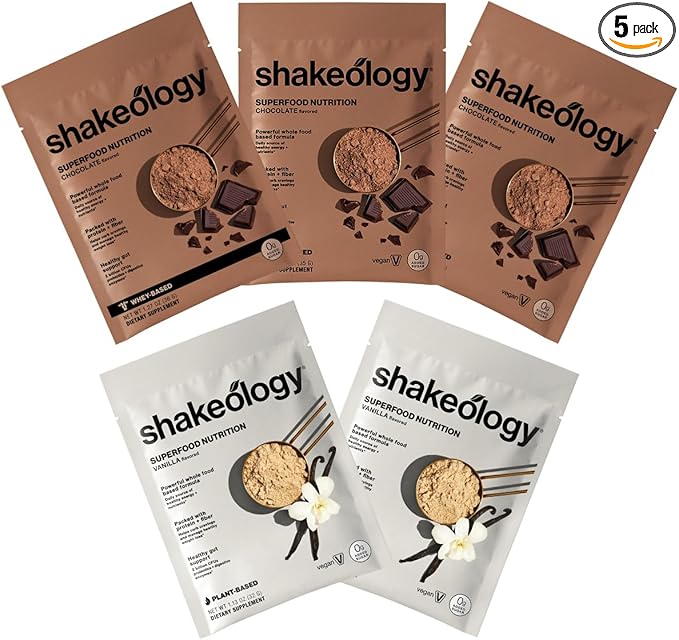 Shakeology 0g Added Sugar Sampler Pack Vegan &amp Whey Protein Powder Gluten Free Superfood Protein Shake with Supergreens Probiotics for Gut Health Adaptogens Vitamins 16g Protein per Serving