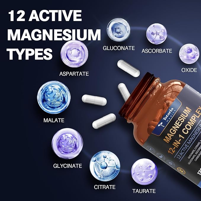 Magnesium Complex 700mg 12 in 1 Magnesium Supplement with Glycinate Citrate Malate Oxide Taurate Aspartate Orotate Magnesium RelaxationMuscleHeart Support Vegan 120 Capsules 2PK