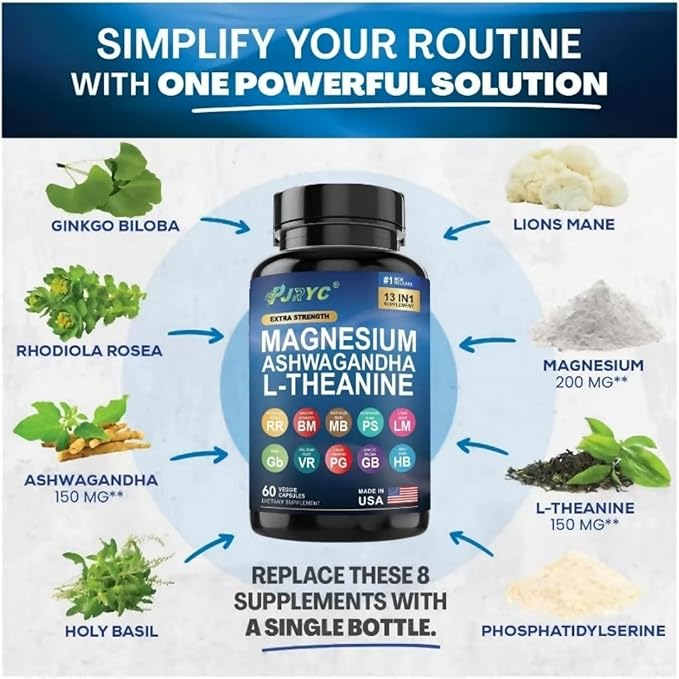 Cortisol Support Supplement for Women and Men - with Magnesium Ashwagandha &amp L-Theanine - Supports Stress Relief Relaxation &amp Sleep - 120 Capsules (2-Pack)
