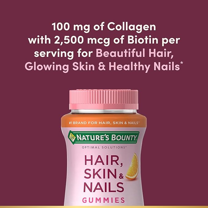 Nature's Bounty Hair Skin &amp Nails with Biotin and Collagen Citrus-Flavored Gummies Vitamin Supplement Supports Hair Skin and Nail Health for Women 2500 mcg 80 Ct (Pack of 4)