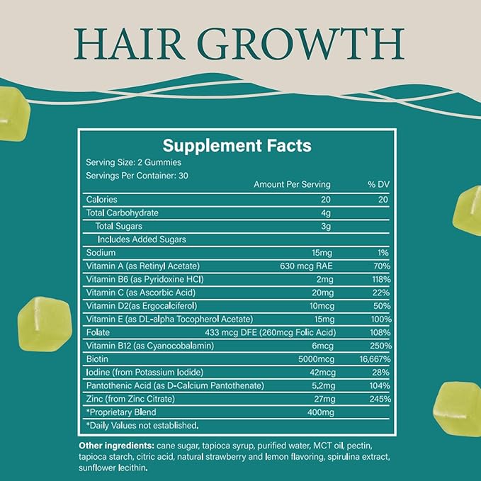 Hair Gummies with Sea Moss Vitamin C &amp E Aloe Vera | Supports Scalp Health &amp Hair Resilience | Supports Vibrant Hair Skin &amp Nails | Vegan-Friendly 60 Count (1)