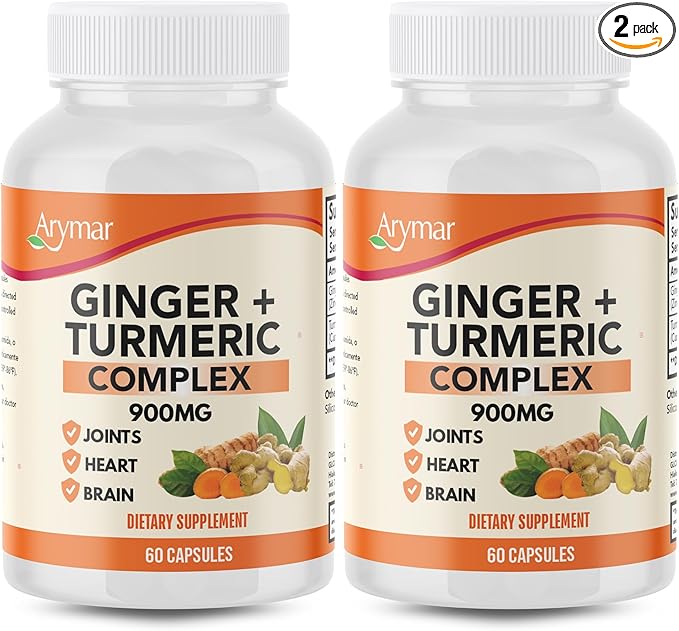 Arymar Ginger Turmeric Supplement (2 Pack) – 60 Capsules – Herbal Dietary Supplement