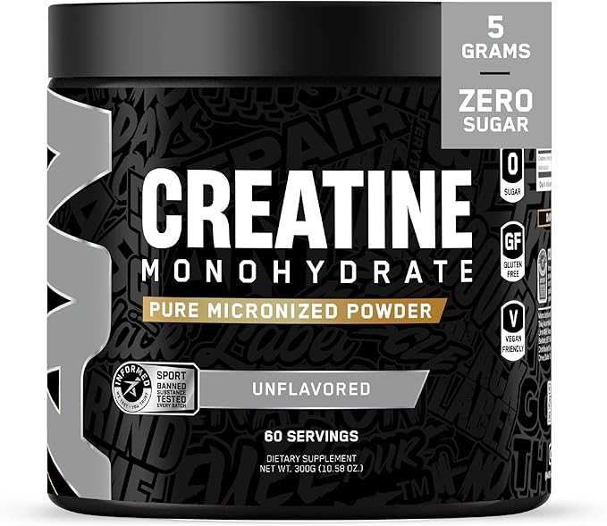 All Black Everything Creatine Monohydrate | Support Muscles Cognitive Function | Micronized Amino Acid Powder | Cellular Energy | Workout Supplement for Men &amp Women | Unflavored | 60 Servings