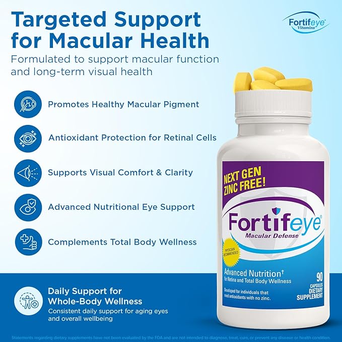 Fortifeye Vitamins Macular Defense Multivitamin-60 Day Supply 180 Tablets (Zinc Free) All Natural Total Body &amp Eye Vitamins for Vision Pure Macular Support Formula Complex Eye Vitality Supplem
