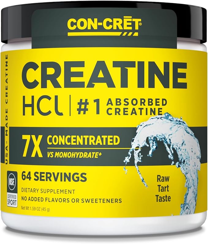 CON-CRET Creatine HCl Powder | Muscle Cognitive Cellular Energy Support | No Bloating or Cramps | USA Made &amp NSF Certified | Unflavored (64 Serving)