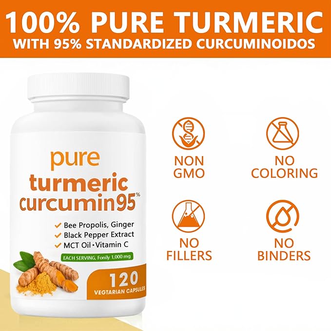 Nivelle Turmeric Curcumin 95 1000mg - 95% Turmeric Complex Supplement with Bee Propolis Ginger MCT Oil Fat Soluble Vitamin C &amp Black Pepper Non-GMO Gluten Free 120 Capsules