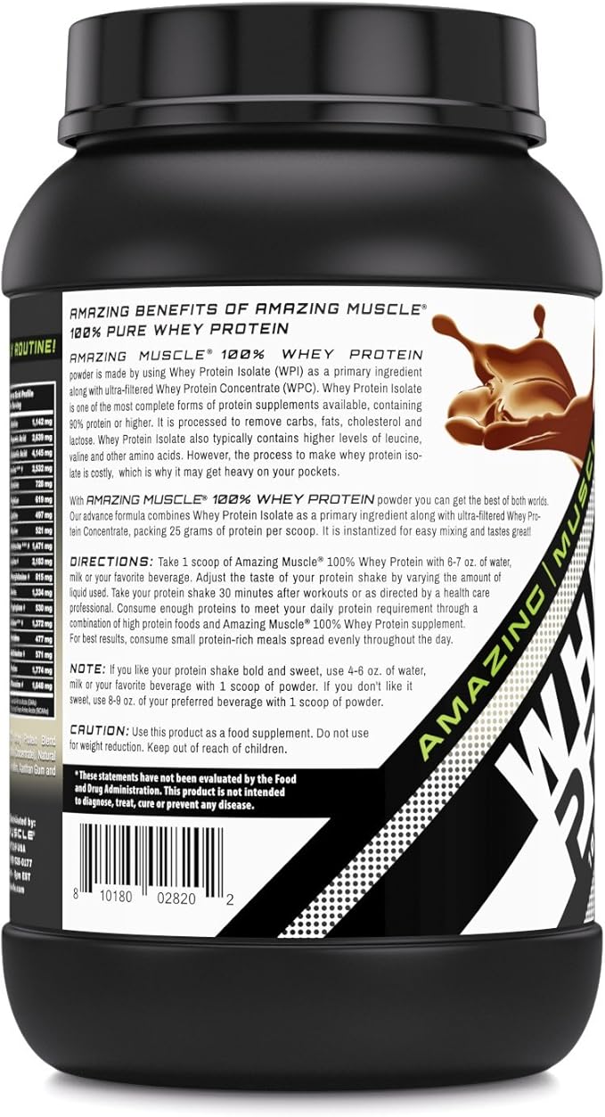 Amazing Muscle Whey Protein Isolate &amp Concentrate Powder | 25 G Protein per Serving | Non-GMO | Gluten-Free (2 LB Cookies &amp Cream)