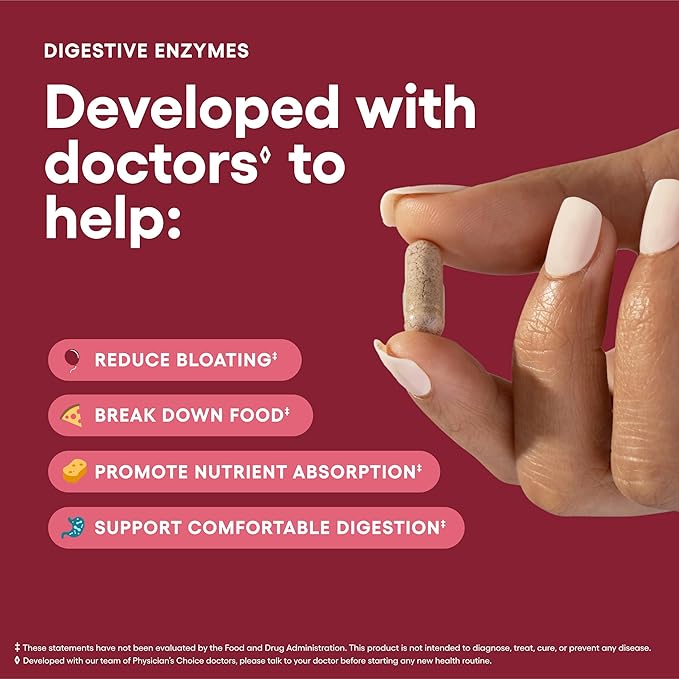Physician's CHOICE Daily Bundle: 60 Billion Probiotic + Bloat &amp Gas Probiotic + Fiber Gummies + Digestive Enzymes