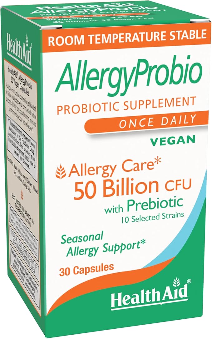 HealthAid AllergyProbio 50 Billion CFU Vegan Probiotic with Prebiotic 30 Capsules Once Daily Seasonal Allergy Support