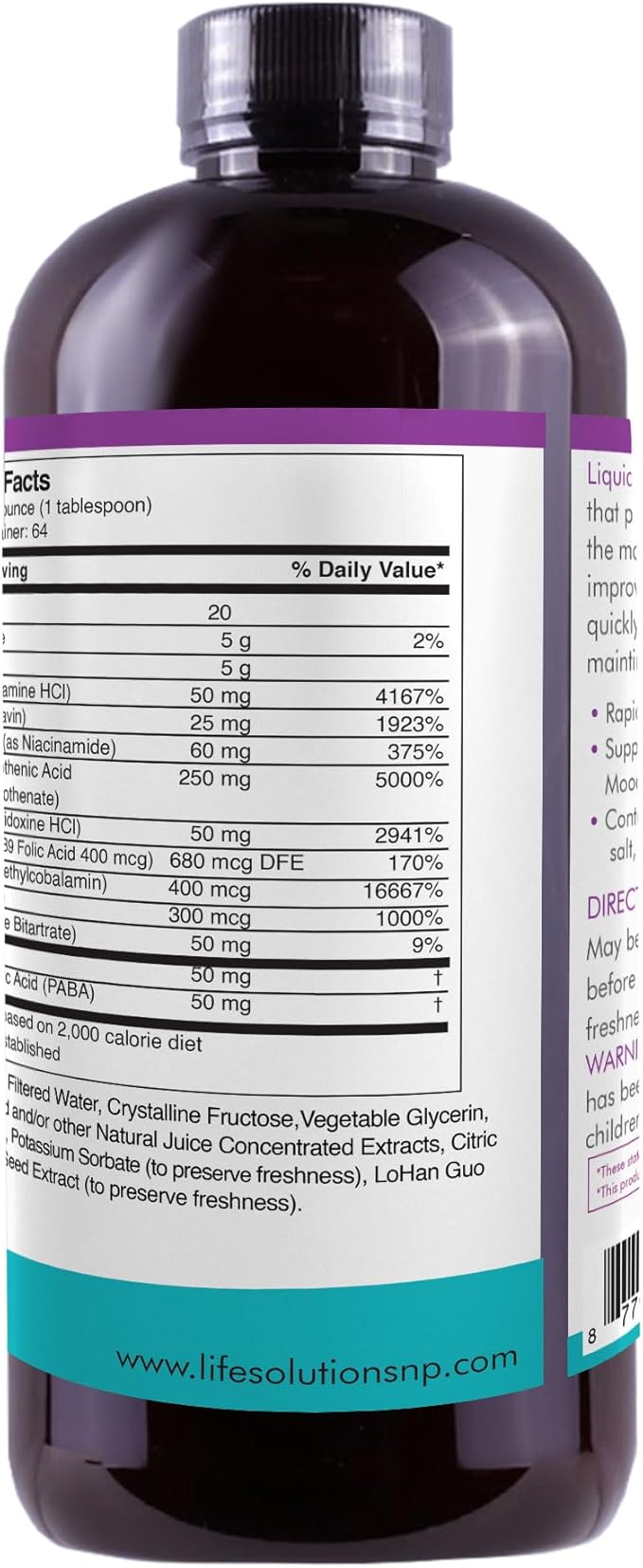 Life Solutions Liquid Super B Complex -32oz Naturally Increase Your Body's Levels of Energy