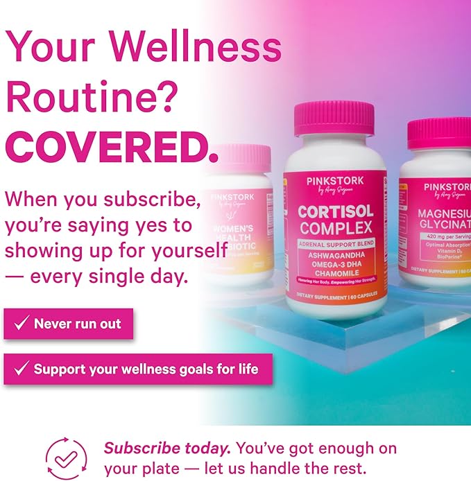 Pink Stork Magnesium Glycinate + Cortisol Probiotic Bundle for Stress Gut Health Energy Focus