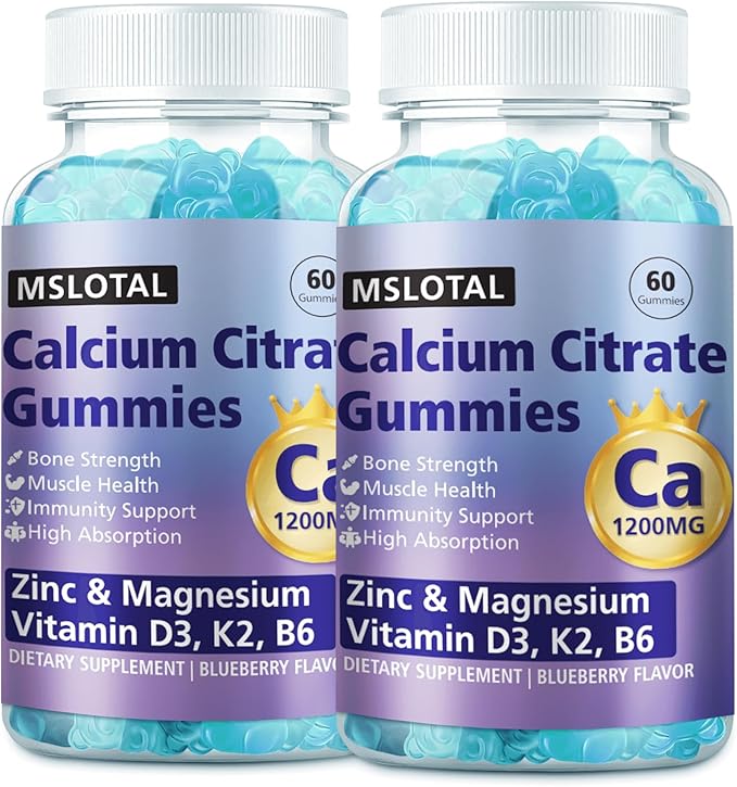 Calcium Citrate Gummies Calcium 1200mg with Vitamin D3 B6 B12 Magnesium Zinc Calcium Supplements for Women and Men Support Bone &amp Muscle Health 120 Chews Blueberry Flavor