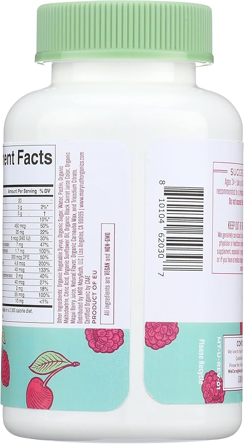 MARYRUTH'S Multivitamin Gummies for Women Ages 14+ | Immune Support | Hair &amp Skin Health | Reproductive Health | Vitamin A C D E B6 B12 Biotin Zinc Iodine | Organic | Vegan | Non-GMO | 60 Count