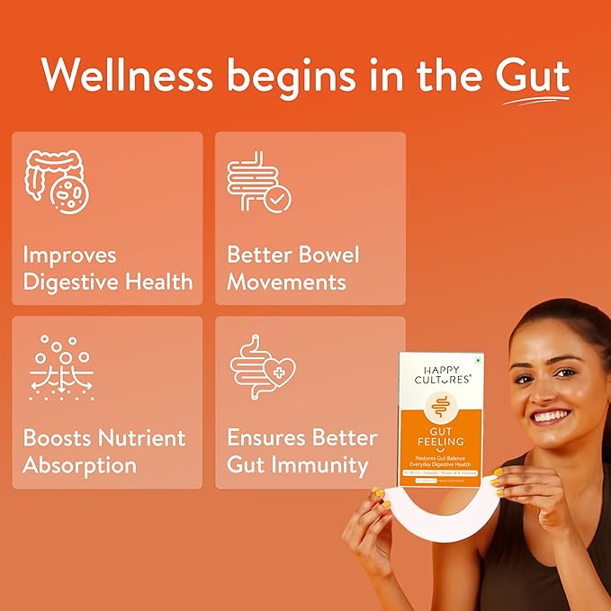 Happy Cultures Gut Feeling Digestion Supplement Probiotics Bacillus Coagulans 4.1 Billion Cfu to Help Bloating Ibs Digestion Clinically Tested - 30 Veg Capsules Pack of 2