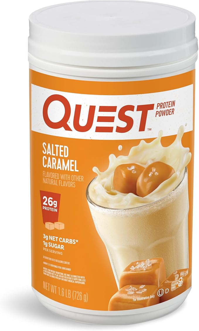Quest Nutrition Salted Caramel Protein Powder 26g Protein 1g Sugar Low Carb Gluten Free 1.6 Pounds 24 Servings &amp Cookies &amp Cream Protein Powder 20g Protein 1g Sugar Low Carb Gluten F