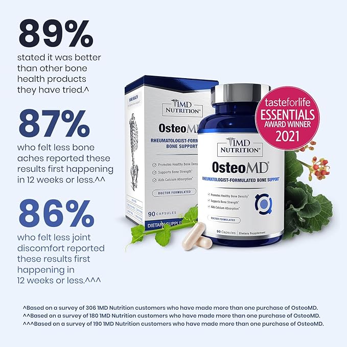 1MD Nutrition OsteoMD for Comprehensive Support - Supplement for Women and Men - Promote Density w/Vitamin D - Hydroxyapatite w/Vitamin D3 &amp K2-90 Capsules