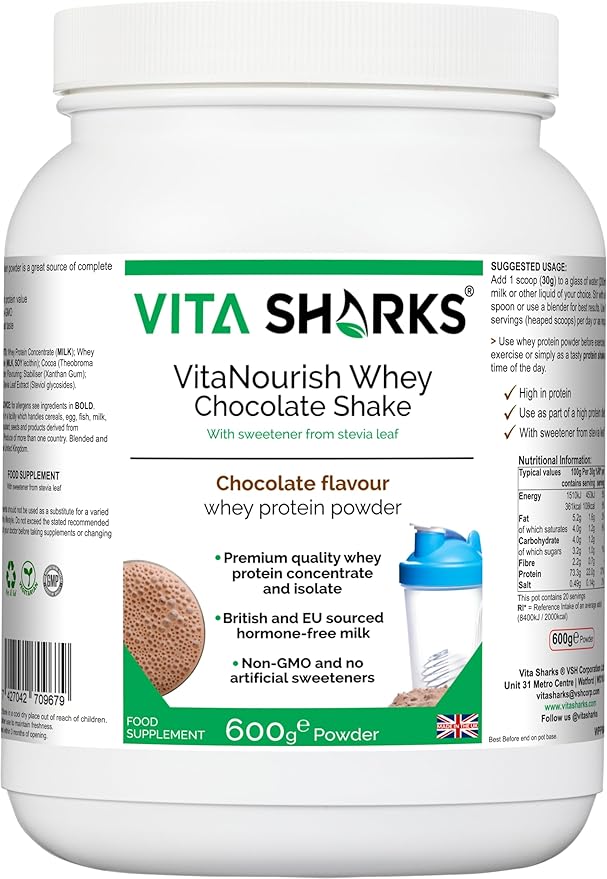 VitaNourish Chocolate Whey Protein Shake - Plant-Based Powder for Muscle Growth Bone Support &amp Appetite Management