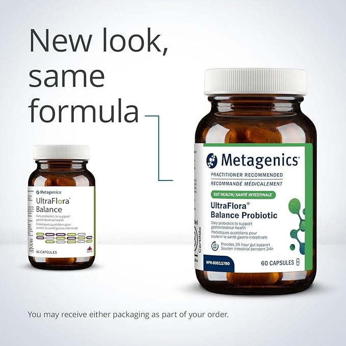 Metagenics UltraFlora Balance Probiotic - Shelf-Stable Daily Gut Health Supplement for Digestive &amp Immune Support* - Non-GMO &amp Gluten-Free - 60 Capsules