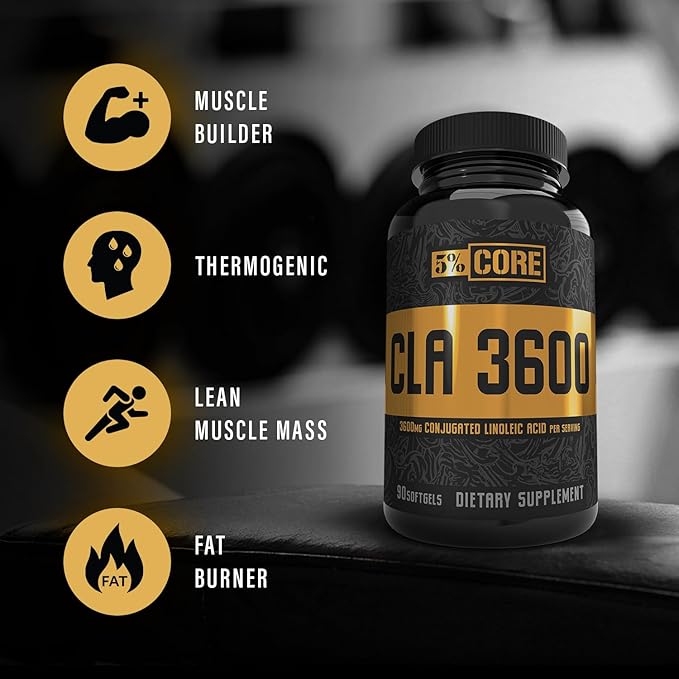 5% Nutrition Core CLA Supplement for Weight Loss Metabolism Support &amp Muscle Preservation | 3600 mg of Conjugated Linoleic Acid from 4500 mg of Safflower Oil (30 Servings / 90 Softgels)