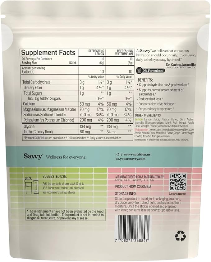 SAVVY Bone Broth Power Vanilla Protein Powder 22g Protein 12g Collagen &amp Recharge Electrolyte Powder Sugar Free Hydration Drink Sodium Magnesium Potassium (Variety (Lemon + Watermelon))