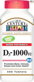 21st Century Vitamin D3 High Potency 1000 IU 500 Tablets - 2pc
