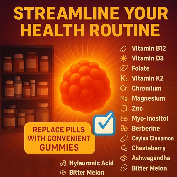 Sugar Free Myo-Inositol &amp D-Chiro Inositol Gummies for Women Berberine Vitamin D3 K2 DIM Magnesium Glycinate Oxide L-Methylfolate Supplement for Women Fertility Hormone Balance PMS Ovarian He