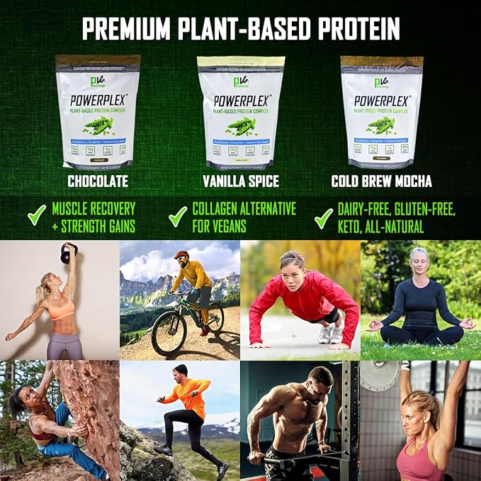PhysiVantage POWERPLEX Vegan Protein Powder Collagen Alternative - Organic Plant-Based Pea &amp Rice Protein Dairy-Free Muscle &amp Joint Support Monk Fruit Sweetened 2 lb (Cold Brew - Mocha Fla