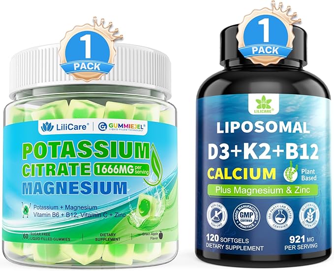 Calcium D3 K2 Magnesium Zinc Supplements Potassium Magnesium Gummies 2 Pack