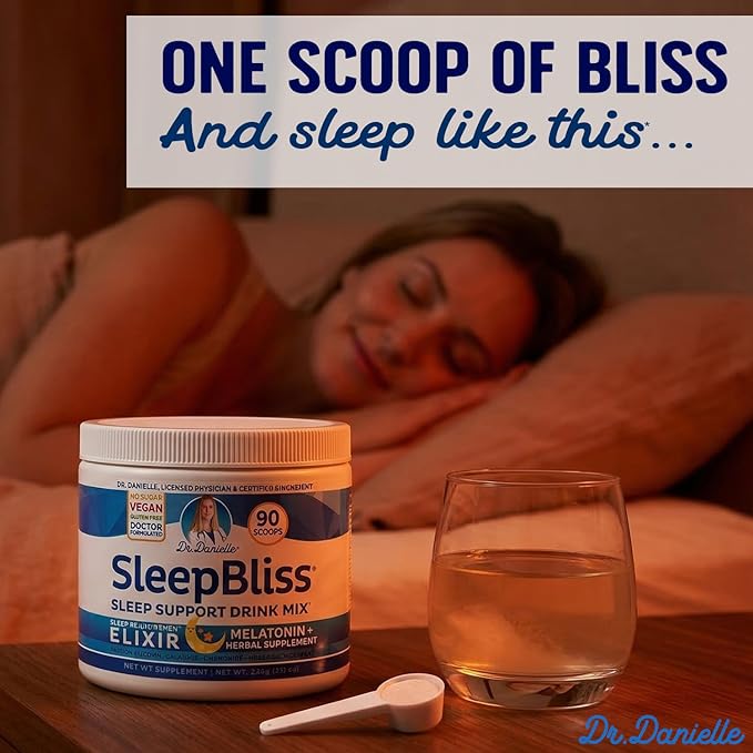 SleepBliss Nighttime Drink Mix – Melatonin Magnesium L-Theanine &amp Herbal Blend – Calming Nighttime Support Powder – Lavender &amp Chamomile – 30 Servings