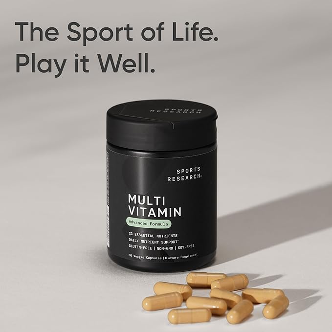 Sports Research® Multivitamin – Advanced Formula - 23 Essential Vitamins &amp Minerals with CoQ10 &amp Iodine - Daily Nutrient Support*- Non-GMO Tested &amp Gluten-Free -60 Veggie Capsules