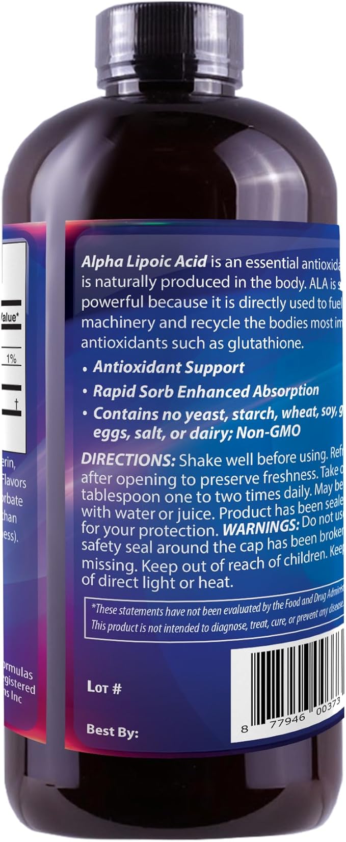 Alpha Lipoic Acid - Liquid Dietary Supplement with 50mg ALA per Serving - Packed with Antioxidants - Pharmacist Formulated Rapid-Sorb Technology for Nutrient Absorption - 16 fl. oz.