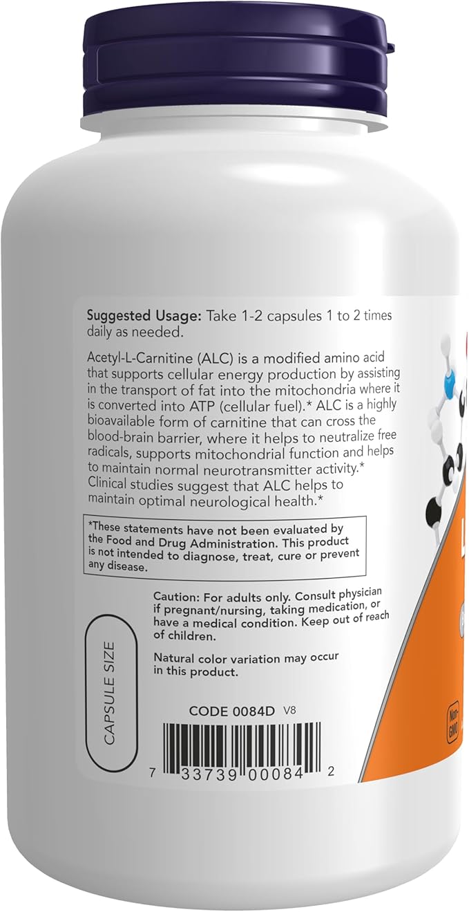 NOW Foods Acetyl L-Carnitine 500mg 200 Vcaps Pack of 2