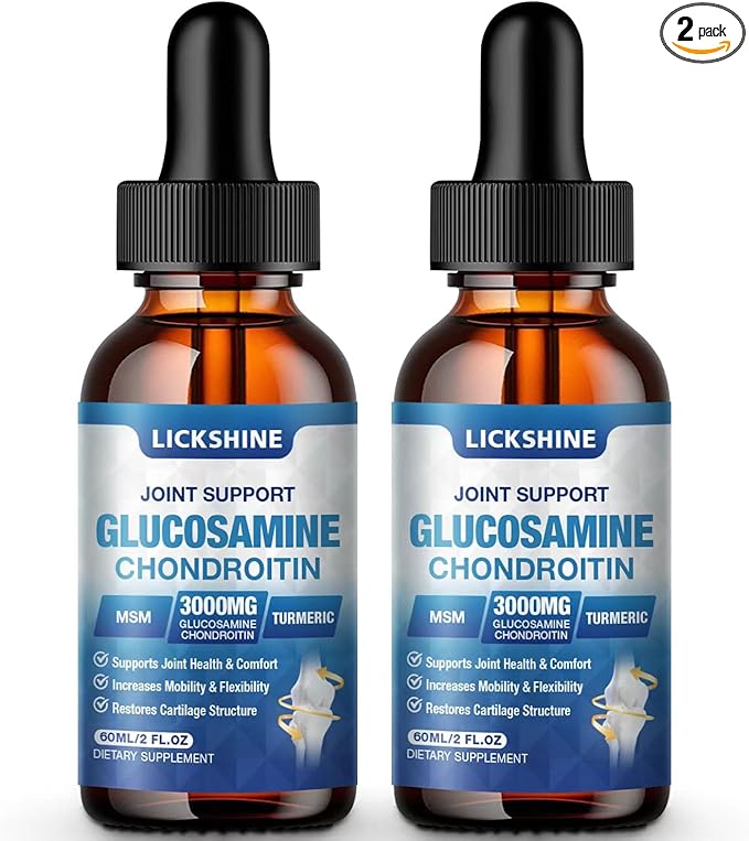 2 Pack Glucosamine Chondroitin MSM Liquid Drops - Extra Strength Joint Support Supplement for Adults with Quercetin Boswelia Bromelain Hyaluronic Acid Antioxidant Immune Support (4 Fl oz)