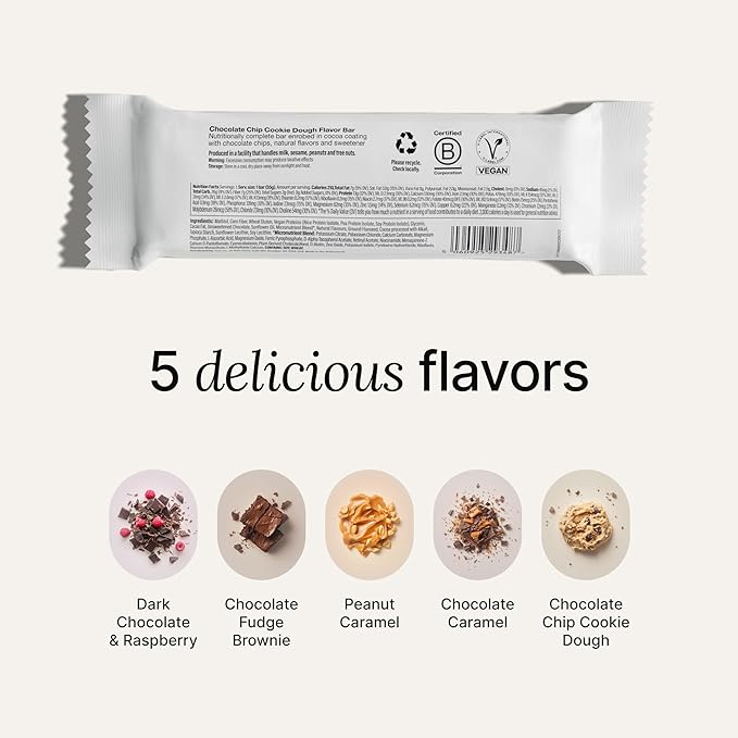 Huel Complete Nutrition Vegan Protein Bars | Cookie Dough | 13g Protein | 27 Vitamins &amp Minerals 2g Sugar Non-GMO 100% Plant Based Snack | 12 Pack