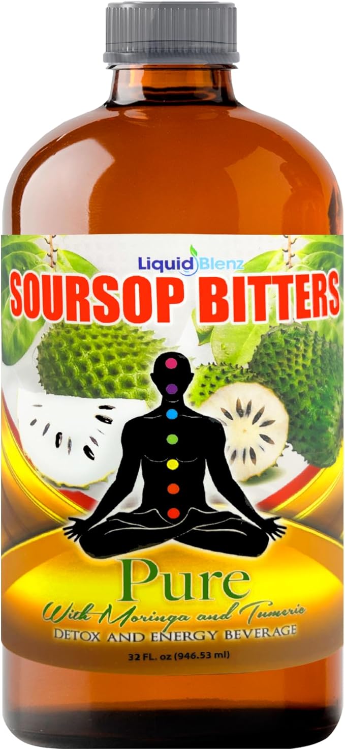 Pure Soursop Bitters with Moringa &amp Turmeric | Herbal Detox &amp Natural Energy Support | 32 fl oz
