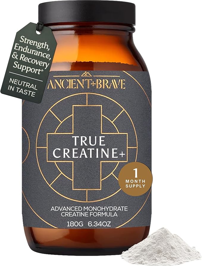 Ancient + Brave True Creatine+ Powder 6.34oz (Ap 30 Servings) Monohydrate Creatine Supplement with Taurine Magnesium and Vitamin D Supplement Womens Creatine Powder for Energy and Performance