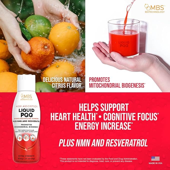 17oz 80mg Liquid PQQ Superior Highly Absorbable Pyrroloquinoline Quinone for Mitochondria Energy and Antioxidants. 24 Servings. Supports Heart Health and Cognitive Function.