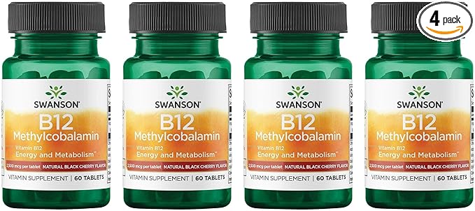 Swanson Vitamin B12 Methylcobalamin - Natural Black Cherry Flavored 2500 mcg 60 Tabs (4 Pack)