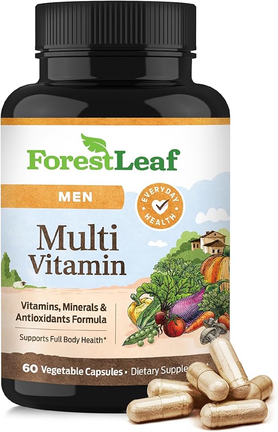 ForestLeaf Daily Vitamin Multivitamin for Men Multi-Vitamin for Men - Mens Multivitamins &amp Multiminerals Supplement | All Essential Vitamins Needed for Health Longevity &amp Energy | 60 Veg Cap