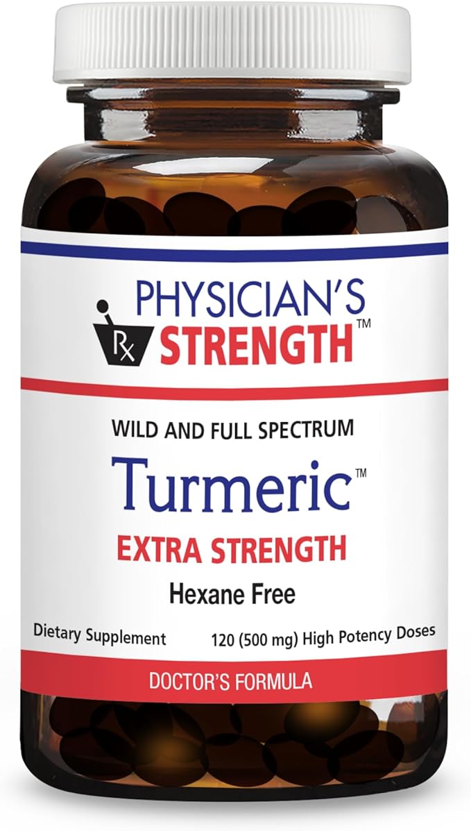 Physician's Strength Turmeric Extra Strength - 120 Softgels - Wild Raw Whole Food Turmeric Extract - Hexane Free - 60 Servings