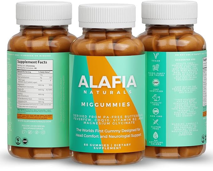 Miggummies - World's First Cranial Comfort and Support Gummy - Magnesium Glycinate Butterbur Feverfew CoQ10 Vitamin B2 400mg Riboflavin 400mg 60ct