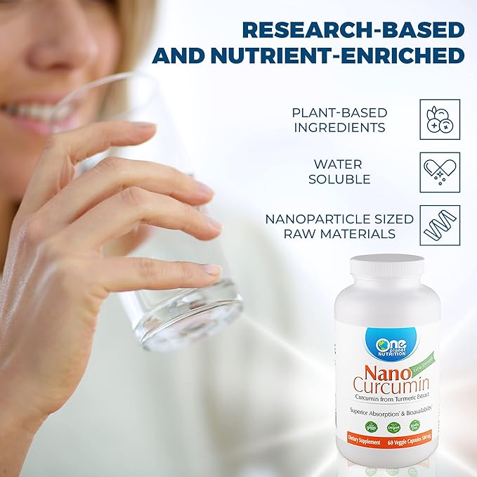 One Planet Nutrition Nano Curcumin 500 mg Veggie Capsules (60 Servings) Nano for High Absorption Supports Overall Wellness Non-GMO Vegan Gluten-Free