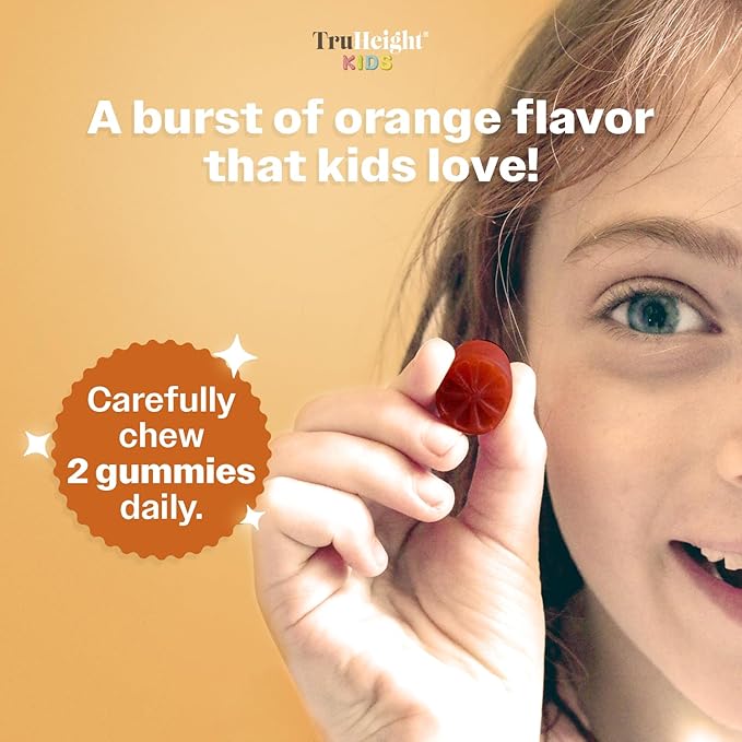TruHeight Kids Brain Growth Gummies (Orange Ages 2+) All Natural Kids &amp Toddler Vitamins - Omega-3 DHA Multivitamin - Brain &amp Memory Supplements - Gluten Free Supplement Vitamin